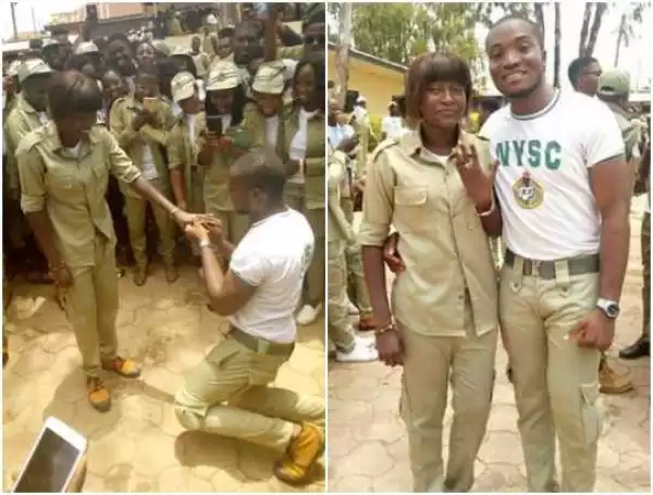 Awww!! NYSC member proposes to his corper girlfriend during their POP today (Photos)